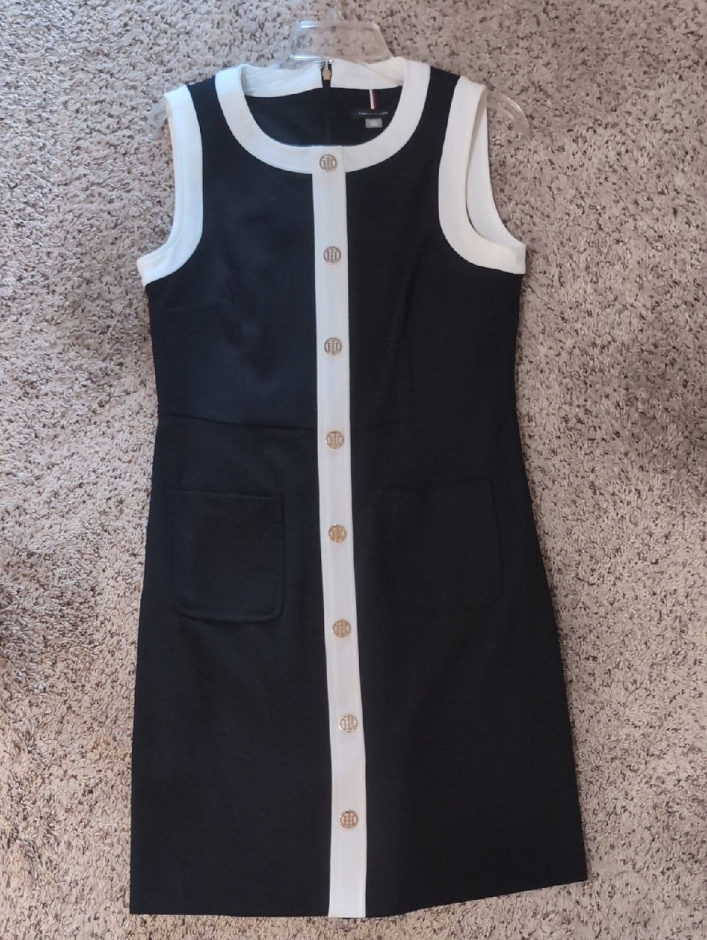 Tommy Hilfiger Sleeveless Navy & White Button-Front Shift Dress